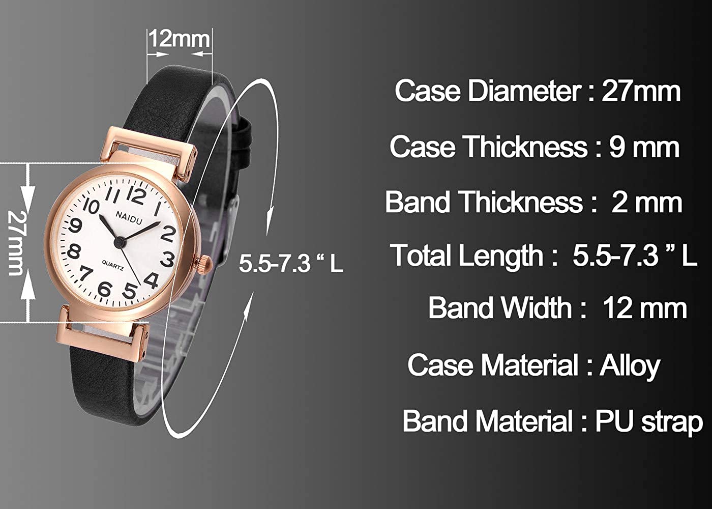 Top Plaza Womens Ladies Classic Simple Leather Analog Wrist Watch Rose Gold Case Arabic Numerals Casual Dress Quartz Watches,Small Dial - Image 3